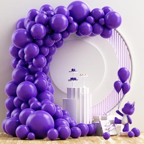 NISOCY Purple Balloons Arch Garland Kit, 102PCS 18In 12In 10In 5In Deep Dark Purple Balloons Different Sizes for Birthday Graduation Engagement Mermaid Theme Halloween Party Decorations - Image 1