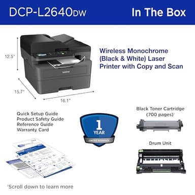 Brother DCP-L2640DW Wireless Compact Monochrome Multi-Function Laser Printer with Copy and Scan, Duplex, Black & White Output | Includes Refresh Subscription Trial(1), (Renewed Premium) - Image 6