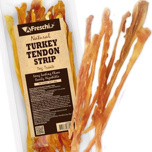 AFreschi Turkey Tendons for Dogs, USA-Sourced, Healthy Dog Treats, Rawhide-Free Puppy Chews, Long Lasting, All Natural, Hypoallergenic Dog Treats for Small Breeds, 3 oz Pack Strips - Image 1