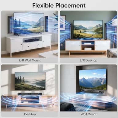WebsLand Sound Bar for Smart TV, 80W Soundbar with Four Woofers, Dual Horn Tweeters, 2.0 Channel TV Speaker, 2 in 1 Detachable Design, BT/ARC/AUX/Optical Connection, Surround Sound System for TV - Image 6
