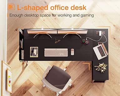 ODK 55 Inch Small L Shaped Computer Desk with Power Outlets, Corner Desk with PC Stand & Reversible Storage Shelves for Small Space Home Office Workstation, Modern Simple Writing Study Table, Black - Image 5