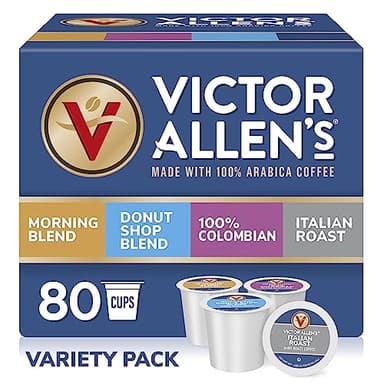 Victor Allen's Coffee Variety Pack (Morning Blend, 100% Colombian, Donut Shop Blend, and Italian Roast), 80 Count, Single Serve Coffee Pods for Keurig K-Cup Brewers - Image 1