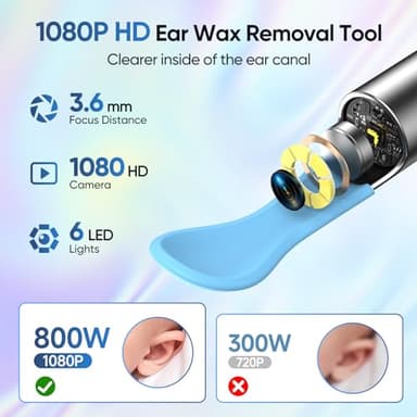 Ear Wax Removal Tool Camera with 8 Kits & 5 Ear Spoon, Ear Cleaner with Camera 1080P HD, Earwax Removal Kit with 6 LED Lights, Ear Wax Removal Kit for iOS & Android - Image 2