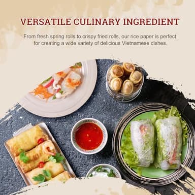 52USA Rice Paper, 1 Pack, Rice Paper Wrappers, Fresh Spring Roll Wrappers & Dumplings-34 Sheets, Gluten-Free Wonton Wrappers, Vegan, Low Carb, Vietnamese Rice Wraps (Round, 22cm) - Image 6