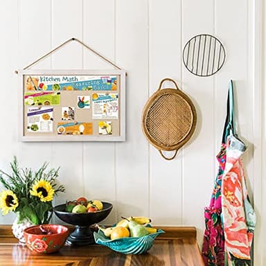 Miratino 2-Pack Cork Board with Linen 16x11 inch Bulletin Board Office Decor Hanging Pin Wood Framed Display Picture Vision Board Light for Wall School Office Bedroom 20-Pushpin Vintage White - Image 3