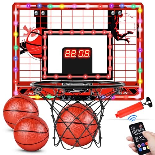 Basketball Hoop Indoor for Kids-Over The Door Mini Basketball Hoop with LED Light, Scoreboard, Remote Control and 3 Modes & Balls-Boys Girls Toys for Ages 3 4 5 6 7 8 9 10 + Years Old Birthday Gifts - Image 1