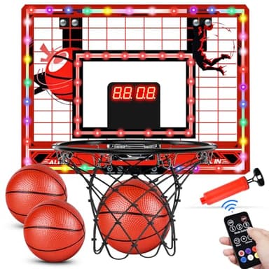 Basketball Hoop Indoor for Kids-Over The Door Mini Basketball Hoop with LED Light, Scoreboard, Remote Control and 3 Modes & Balls-Boys Girls Toys for Ages 3 4 5 6 7 8 9 10 + Years Old Birthday Gifts - Image 1