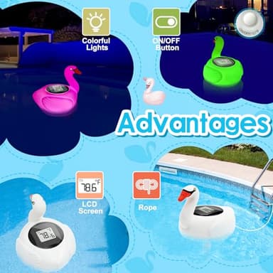KingSom Digital Pool Thermometer,Solar Pool Thermometer Floating Easy Read with Colorful Swan Light,Floating Pools Thermometers with Large LCD Screen and String,Pond Water Temperature Thermometers - Image 6