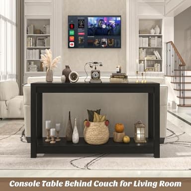 Besiost 47" Farmhouse Wood Entryway Table Narrow Console Table with Storage Behind Couch Sofa Table with Shelves for Entry Way with Open Storage, Easy Assembly, Embossed Wood Grain Black - Image 7