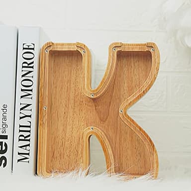 Piggy Bank for Kids Boys Girls, Large Personalized Wooden Letter Piggy Bank with Cut-Out Design, Alphabet Letter Coin Banks, Money Savings Box, Wooden Bank for Kids Creative Gift for Real-Money(K) - Image 9