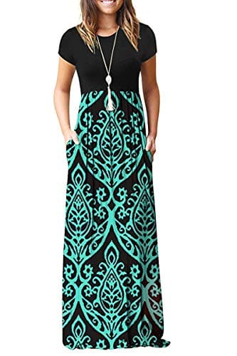 AUSELILY Women's Short Sleeve Loose Plain Casual Long Maxi Dresses for Women 2025 Black Green L - Image 1