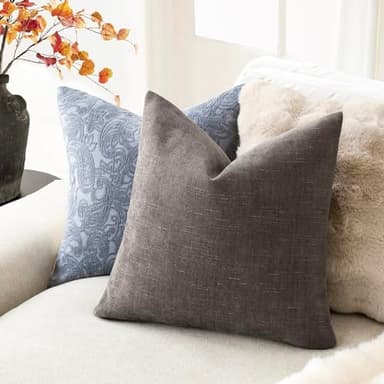 Foindtower Pack of 2 Soft Textured Throw Decorative Pillow Covers Square Accent Solid Cushion Cover Cozy Farmhouse Pillow Case with Zipper for Couch Sofa Bedroom Living Room 22x22 Inch, Charcoal - Image 5