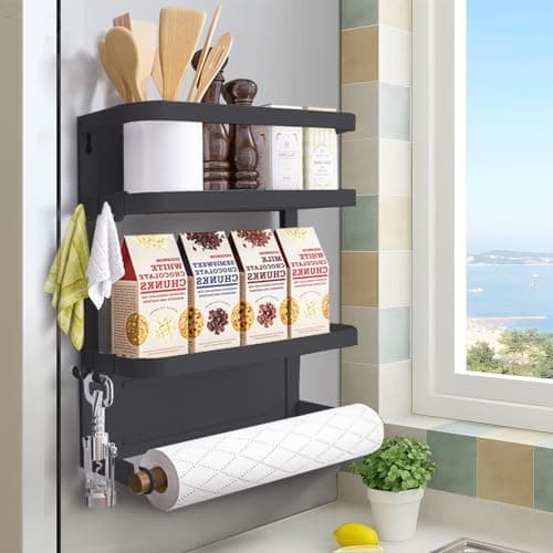 Dr.BeTree Magnetic Spice Rack for Refrigerator Magnetic Paper Towel Holder for Fridge Magnetic Shelf Magnetic Shelves Fridge Magnet Organizer Spice Rack Kitchen Organization Kitchen Storage Black - Image 1