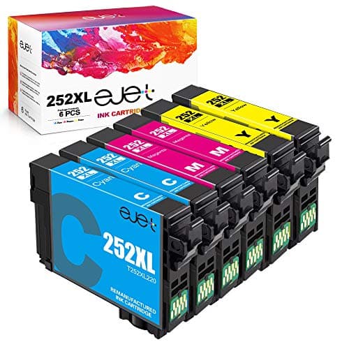 ejet 252XL Ink Cartridges Combo Pack Remanufactured Replacement for Epson 252 Ink Cartridges for Workforce WF-3620 WF-3640 WF-7110 WF-7610 WF-7620 WF-7710 WF-7720 (2 Cyan, 2 Magenta, 2 Yellow) 6 Pack - Image 1