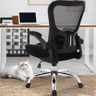 400LBS Office Chair, Executive Desk Chair with Adjustable Lumbar Support, Comfy W-Shape Thicken Cushion Ergonomic Mesh Computer Chair, Swivel Task Chair Padded Flip-up Armrest for Home Office,Black - Image 1