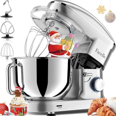 Facelle Stand Mixer, Electric Kitchen Mixer, 6 Speed Tilt-Head Stand Mixer with Pulse, Attachments include 6.5QT Bowl, Dishwasher Safe Beater, Dough Hook, Whisk for Dough, Baking,Cakes, Cookie -Silver - Image 8