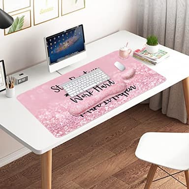 Keyboard Mouse Pad Set, Extended Mouse Pad+Keyboard Wrist Rest Support, Memory Foam Ergonomic Easy Typing, 3Pcs (35.4×15.7 in) Desk Pad Set for Home Office Study Game - Pink Stay Positive - Image 2