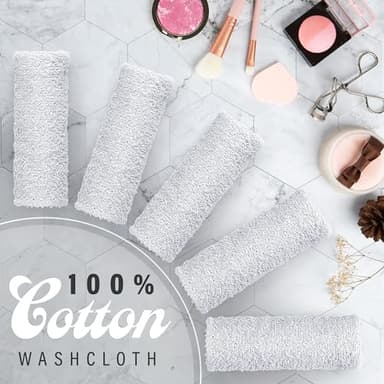 DecorRack 10 Pack 100% Cotton Wash Cloth, Luxurious Soft, 12 x 12 inch Ultra Absorbent, Machine Washable Premium Quality Washcloths, White (10 Pack) - Image 3