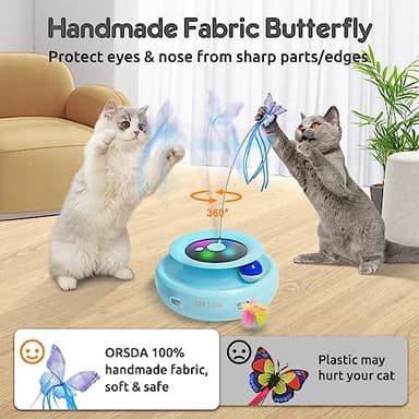 ORSDA Cat Toy, 3-in-1 Automatic Interactive Electronic Moving Ambush Feather, Fluttering Butterfly, Track Balls, USB Rechargeable Powered Smart Indoor Exercise Kicker - Image 4