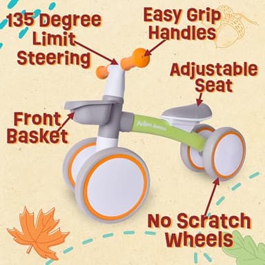 Baby Balance Bike for 1 Year Old Boys Girls 12-24 Month Toddler Balance Bike, Storage Basket, 4 Wheels and Adjustable Seat, Toddler First Bike, First Birthday Gifts - Image 2