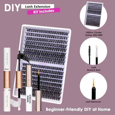 Ocean Pearl Lash Clusters 320pcs 3D Thick Lash Clusters kit 60D+80D Lashes,Eyelashes,Lash Extension Kit,Eyelash Clusters with Lash Bond&Seal&Remover&Tweezers,Lashes Clusters Eyelash Extensions Kit - Image 3