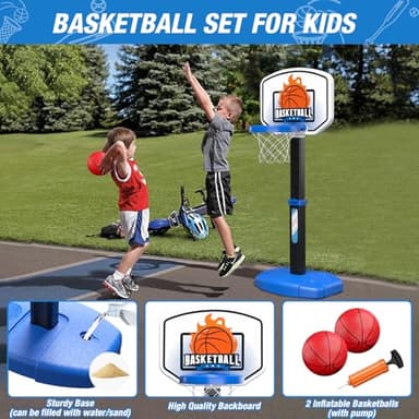 Wee Wonders 2 in 1 Toddler Basketball Hoop and T Ball Set with Automatic Pitching Machine - Adjustable Height, Kids Basketball Hoop Suit for Indoor/Outdoor, Sport Toys Gifts for Boys Age 3-5, Black - Image 4
