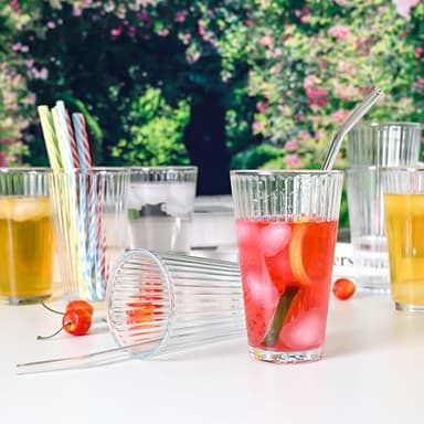 Le'raze Set of 10 Drinking Glasses, 16oz Ribbed Clear Glass Cups - Dishwasher Safe Heavy Base Tall Beer Glasses, Perfect for Iced Tea, Water, Juice, Wine, Bar Cocktails, and Everyday Use. - Image 6