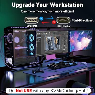 UANTIN 4K DisplayPort to HDMI Cable 6Ft, Uni-Directional Only, DP 1.2 (Source) to HDMI 1.4 (Display), 4K@30Hz, 2K@60Hz, Display Port Braided Cord for AMD, NVIDIA, Dell, Monitor - Image 3