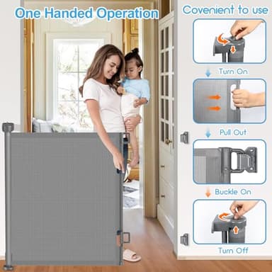 55 inch Retractable Baby Gates, EZIGO Extra Wide Baby Gate for Large Opening Extra Long Mesh Gate for Kids or Pet Dog Gate Child Safety Gate for Stairs Hallways Doorway Indoor Outdoor, Gray - Image 5
