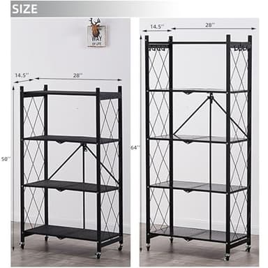 BRIGHTSHOW 4 Tier Storage Shelves Unit, Foldable Garage Shelving Metal Wire Shelf Rack, No Assembly Baker Rack Organizer Microwave Stand for Kitchen, Basement, Pantry, Laundry Room (4 tire Shelf) - Image 3