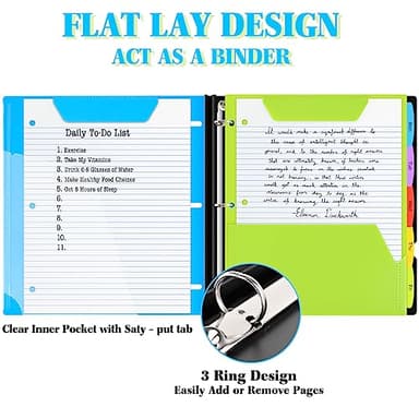 INFUN All-in-one Telescoping Binder Notebook - 2PCS, Refillable 3 Ring Notebook Binder with 1 Plastic Movable Pocket Folder,5 Plastic Subject dividers and Graph Paper and College Ruled Paper - Blue - Image 3