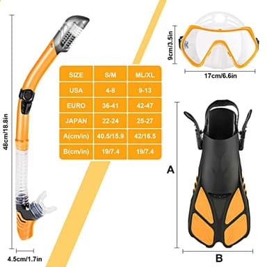 ZEEPORTE Mask Fin Snorkel Set with Adult Snorkeling Gear, Panoramic View Diving Mask, Trek Fin, Dry Top Snorkel +Travel Bags, Snorkel for Lap Swimming - Image 7