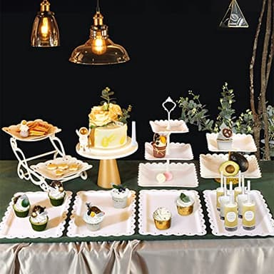 10 Pcs Cake Stand White Plastic Dessert Table Display Set 4 Pcs 3 Tired Cupcake Stand Cookie Tray Rack Serving Tray Cake Display Tower and 6 Pcs Dessert Trays for Wedding Baby Shower Tea Party (White) - Image 8