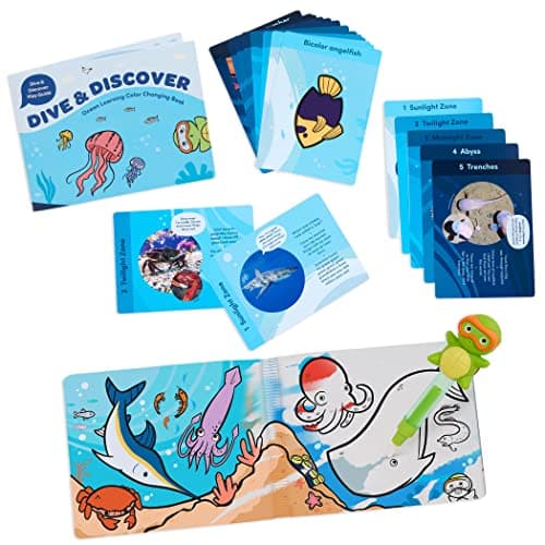Battat Education – Ocean Learning Color Changing Book Set with 20 Fact Cards & Turtle Finger Puppet – Educational Bath Toy for Toddlers - Image 1