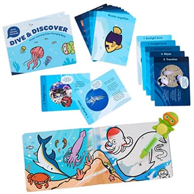 Battat Education – Ocean Learning Color Changing Book Set with 20 Fact Cards & Turtle Finger Puppet – Educational Bath Toy for Toddlers - Image 1