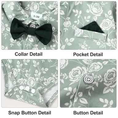 YALLET Baby Boy Clothes Suit, Infant Gentleman Outfits Printed Dress Shirt+Bowtie+Beret Hat+Detachable Suspender Pants 0-18M - Image 2