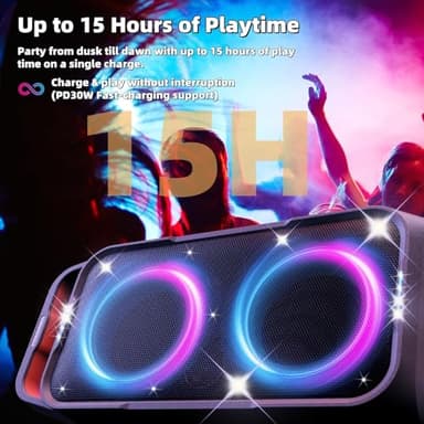 Foxdawn Portable Bluetooth Speaker: 240W Peak Powerful Loud Sound Deep Bass Wireless Boombox Large Subwoofer 15 Hours Battery Life Fast Charging with Led Light Show for Party Outdoor Camping Backyard - Image 4
