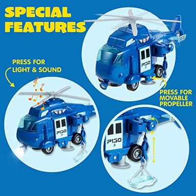 JOYIN 4 Packs Emergency Vehicle Toy Playsets, Friction Powered Vehicles with Light and Sound, Including Fire Truck, Ambulance, Play Police Car and Helicopter, Christmas Toddler Kids Boys Gifts - Image 7