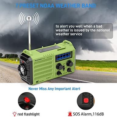NOAA Weather Radio, Emergency Hand Crank Radio with Solar Charger, Portable Battery Operated AM FM Shortwave Radio with LED Flashlight, USB Charger, Earbud Jack, SOS Alert for Home Survival Hurricane - Image 2