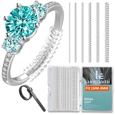 Ring Size Adjuster for Loose Rings,12 Pack-6 Sizes Ring Guards Fitter Resizer,Invisible Coil Wrap Ring Tightener for Women & Men, Spacers Inserts Make Rings Smaller Without Resizing (Clear) - Image 1