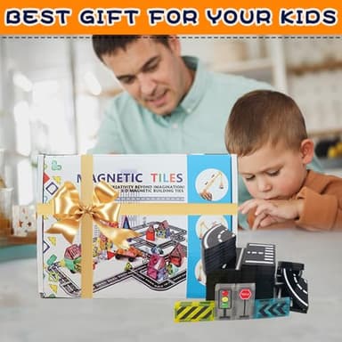 Magnetic Tiles Road Set with Crane for Kids Ages 3-5 4-8 5-7 Preschool City Construction Kids Games Toddler Magnet Building Toys for 3+ Year Old Boys Girls Gifts - Image 7