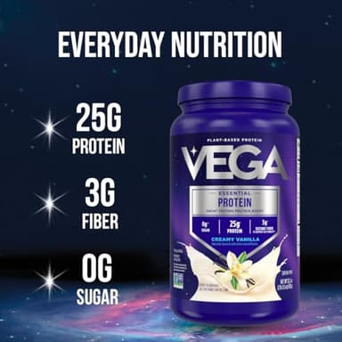 Vega Original Essential Protein - 25g Plant-Based Protein, Creamy Vanilla, 20 Servings, Vegan Non-GMO Drink Mix, Smoothie & Shake Ready, Gluten Free, Dairy Free, 32.5oz (Packaging May Vary) - Image 3
