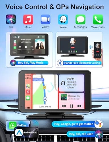 Apple Carplay Screen for Car, 7" HD Portable Car Stereo Touch Screen with Wireless Android Auto, Backup Camera with LED/Mirror Link/Voice Control/Bluetooth/GPS/AUX/FM Satellite Radio for All Vehicles - Image 5