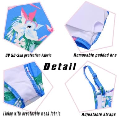 Arshiner Girls' 3Pcs Swimsuits Big Girl 3Pcs Swimsuits Beach Surf Bikini Bathing Suit Tankini Floral Swimwear Size 12 13 Blue Swimsuits for Girls 12-14 - Image 4