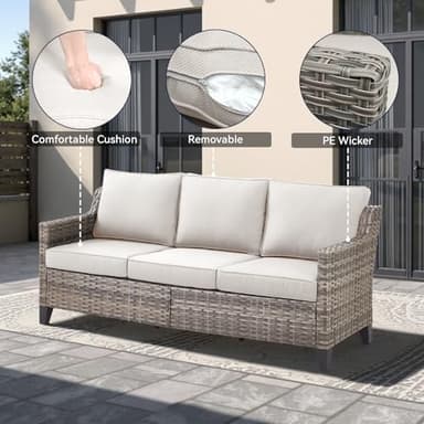 AMCLOBA Outdoor Patio Furniture Set-5 Pieces All-Weather Wicker Outdoor Furniture with Swivel Patio Chairs Outdoor Patio Conversation Sets for Garden Porch Deck Grey/Beige - Image 7