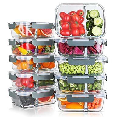 KOMUEE 10 Packs 30oz Glass Meal Prep Containers 2 Compartments,Glass Food Storage Containers with Lids,Airtight Lunch Bento Boxes,Microwave,Oven,Freezer and Dishwasher Safe - Image 1