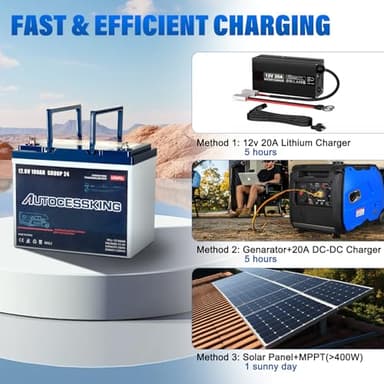 Autocessking 12V 100Ah BCI Group 24 LiFePO4 Battery, 100A BMS Rechargeable Mini Lithium Battery with Low-Temp Protection, Up to 15000 Cycles Perfect for RV, Camping, Solar, Off-Grid and Boat - Image 5