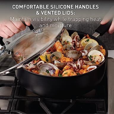 T-fal Ultimate Hard Anodized Nonstick Cookware Set 14 Piece, Oven Broiler Safe 400F, Lid Safe 350F, Kitchen Cooking Set w/Fry Pans, Saucepans, Griddle, Dutch Oven, Pots & Pans, Dishwasher Safe, Black - Image 6