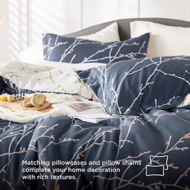 Bedsure Queen Comforter Sets - 7 Pieces Floral Navy Blue Bed Set, Tree Branch Pattern Printed Bed in a Bag Queen with Comforter, Sheets, Pillowcases & Shams - Image 6