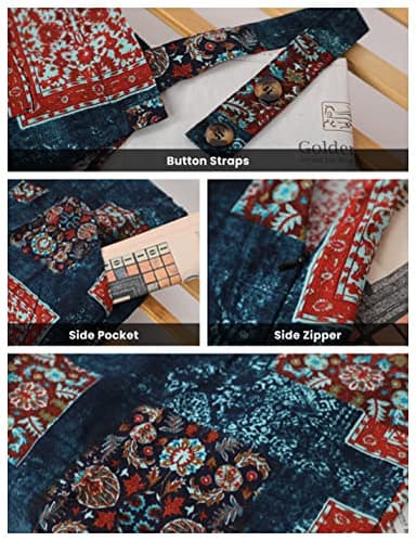 Himosyber Women's Patchwork Dual Pocket Jumpsuit Loose Floral Print Bohemian Wide Leg Bib Overall (#1TealBlue, XL) - Image 6